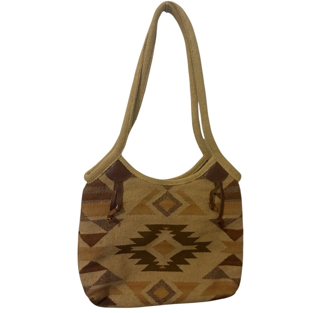 Vintage 70s Carpetbags of America Tapestry Shoulder Purse Aztec Bag Boho Brown